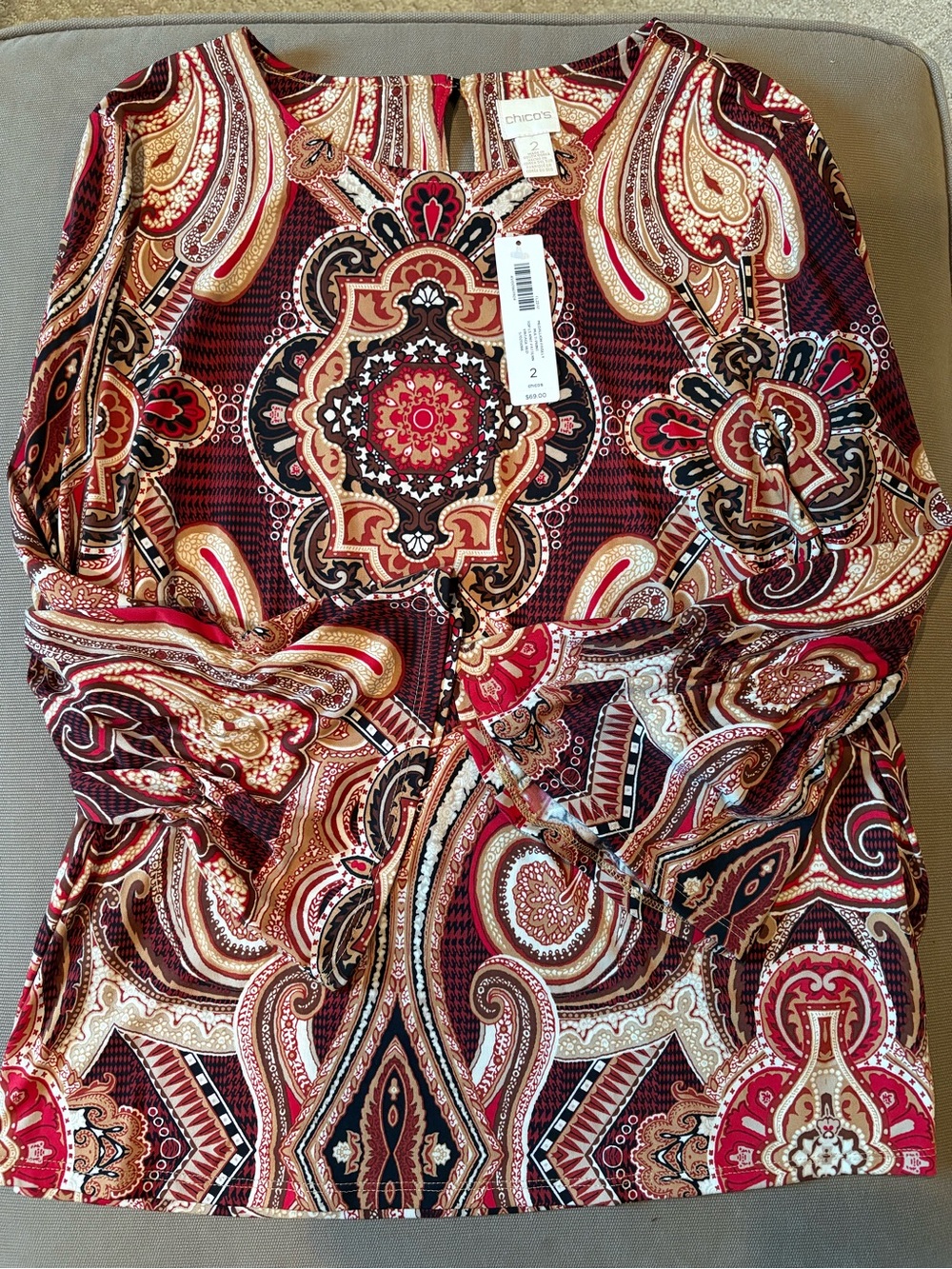 Chico's Red Multi Paisley Medallion Blouse